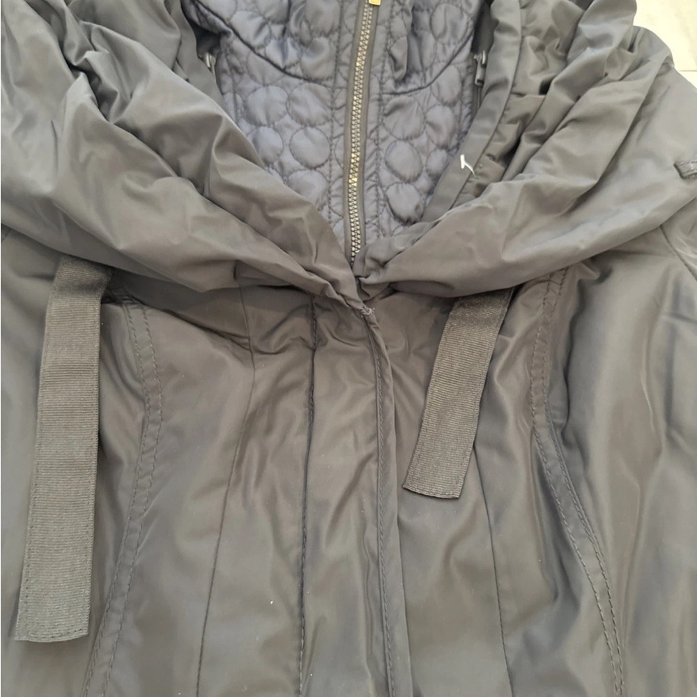 Laundry Shelli Segal Black Warm Zip Neck Hood Rain Windbreaker Trench Jacket PP - Picture 3 of 7